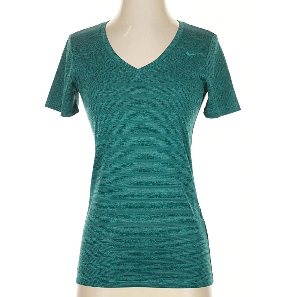 Nike Dri-fit Green Teal Short Sleeve Women's Athletic V-Neck Summer Workout Work